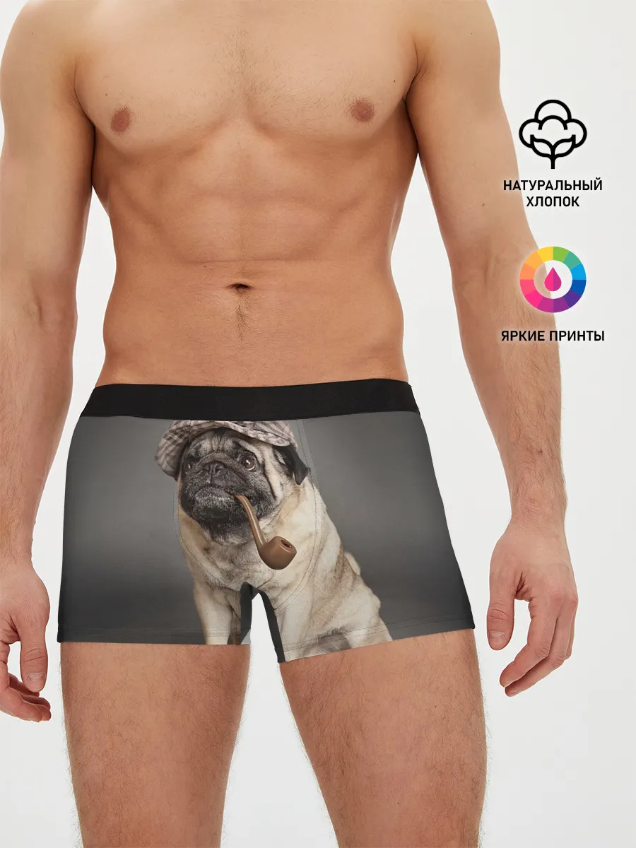 Мужские трусы боксеры / Мопс в кепке