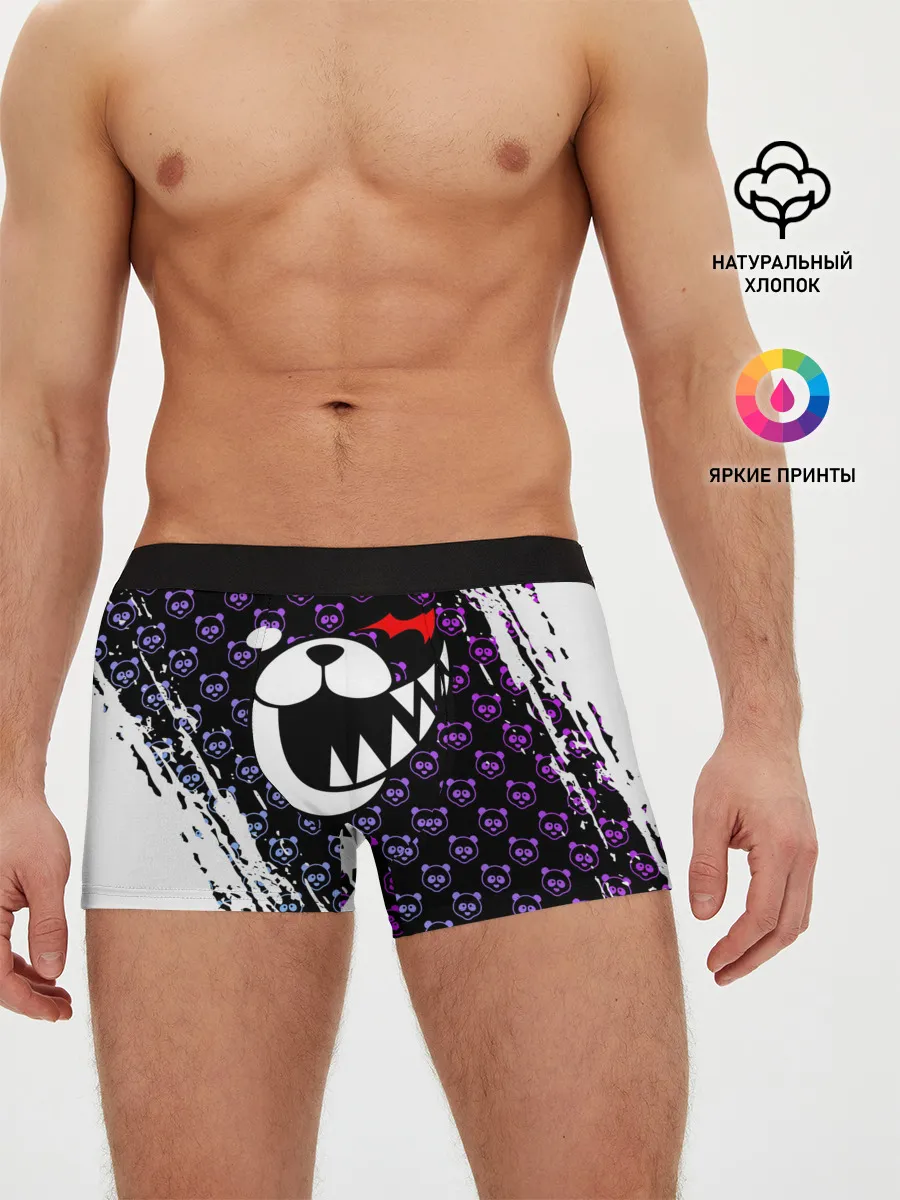 Мужские трусы боксеры / Монокума на фиолетовом паттерне