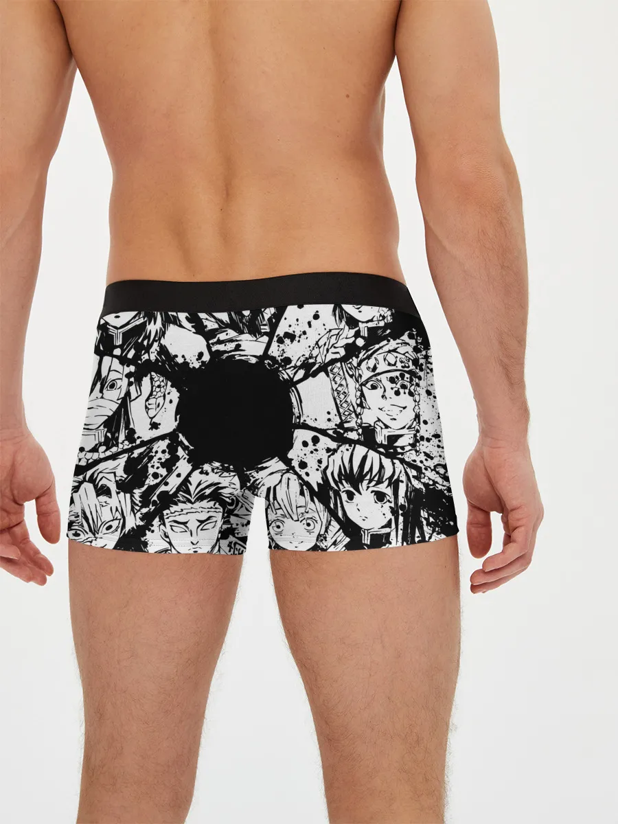 Мужские трусы боксеры / Kimetsu no yaiba чернобелый коллаж