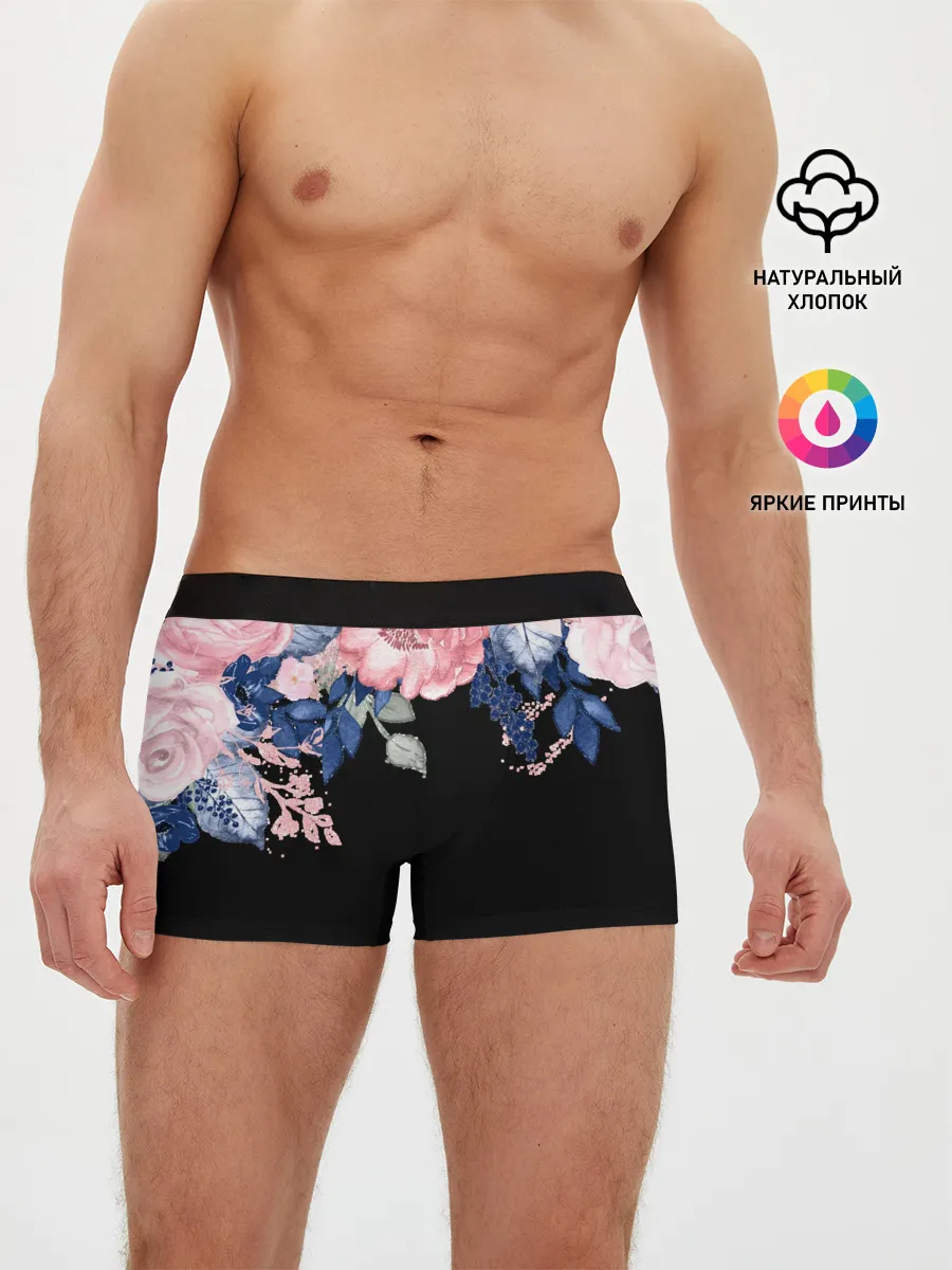 Мужские трусы боксеры / цветы на черном
