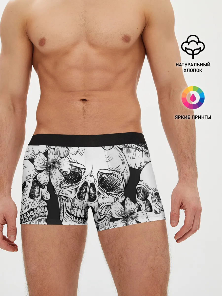 Мужские трусы боксеры / Цветочный череп