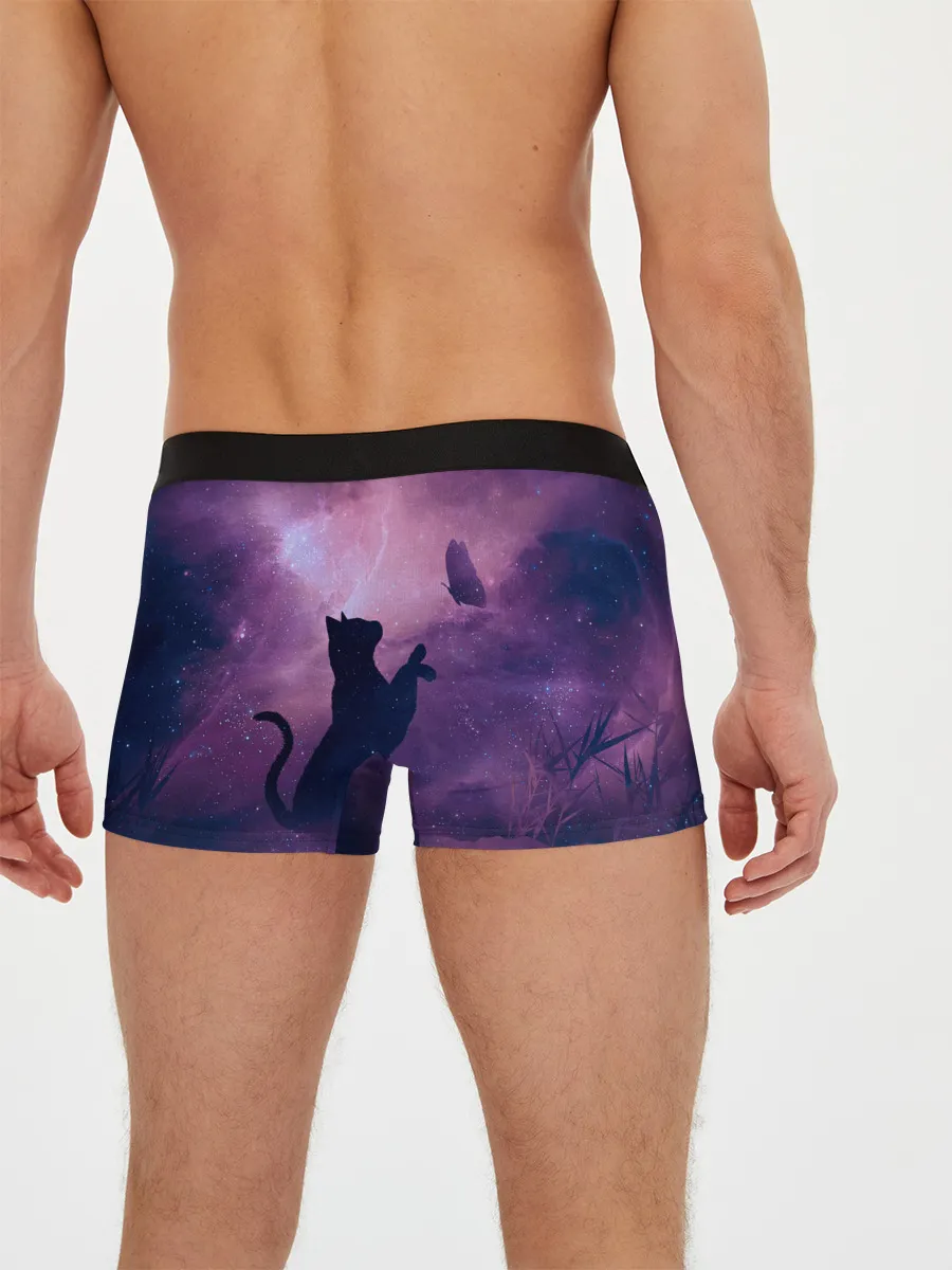 Мужские трусы боксеры / Бабочка кот силуэт фиолетовый