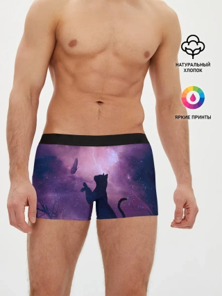 Мужские трусы боксеры / Бабочка кот силуэт фиолетовый