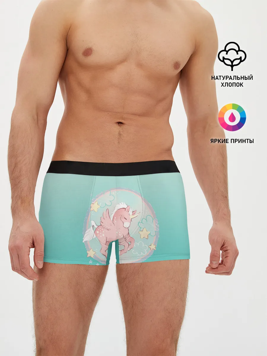 Мужские трусы боксеры / розовый единорог в небесах