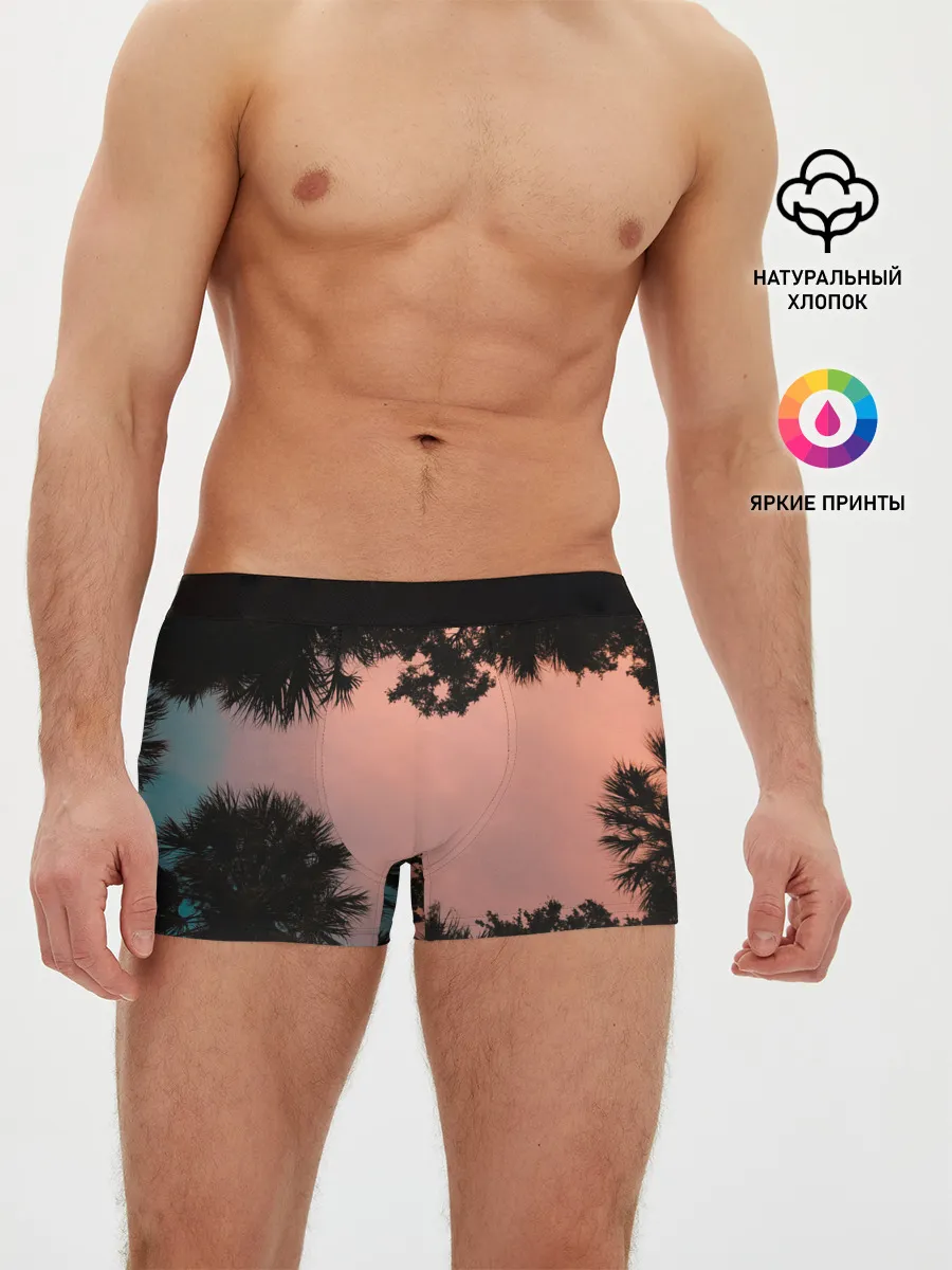 Мужские трусы боксеры / Пальмы вид снизу закат