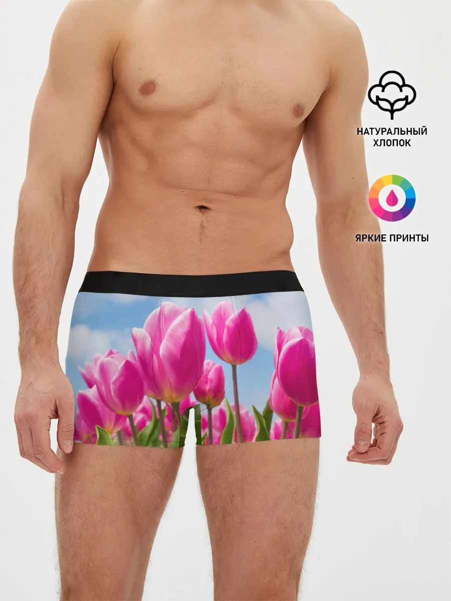 Мужские трусы боксеры / Розовые тюльпаны