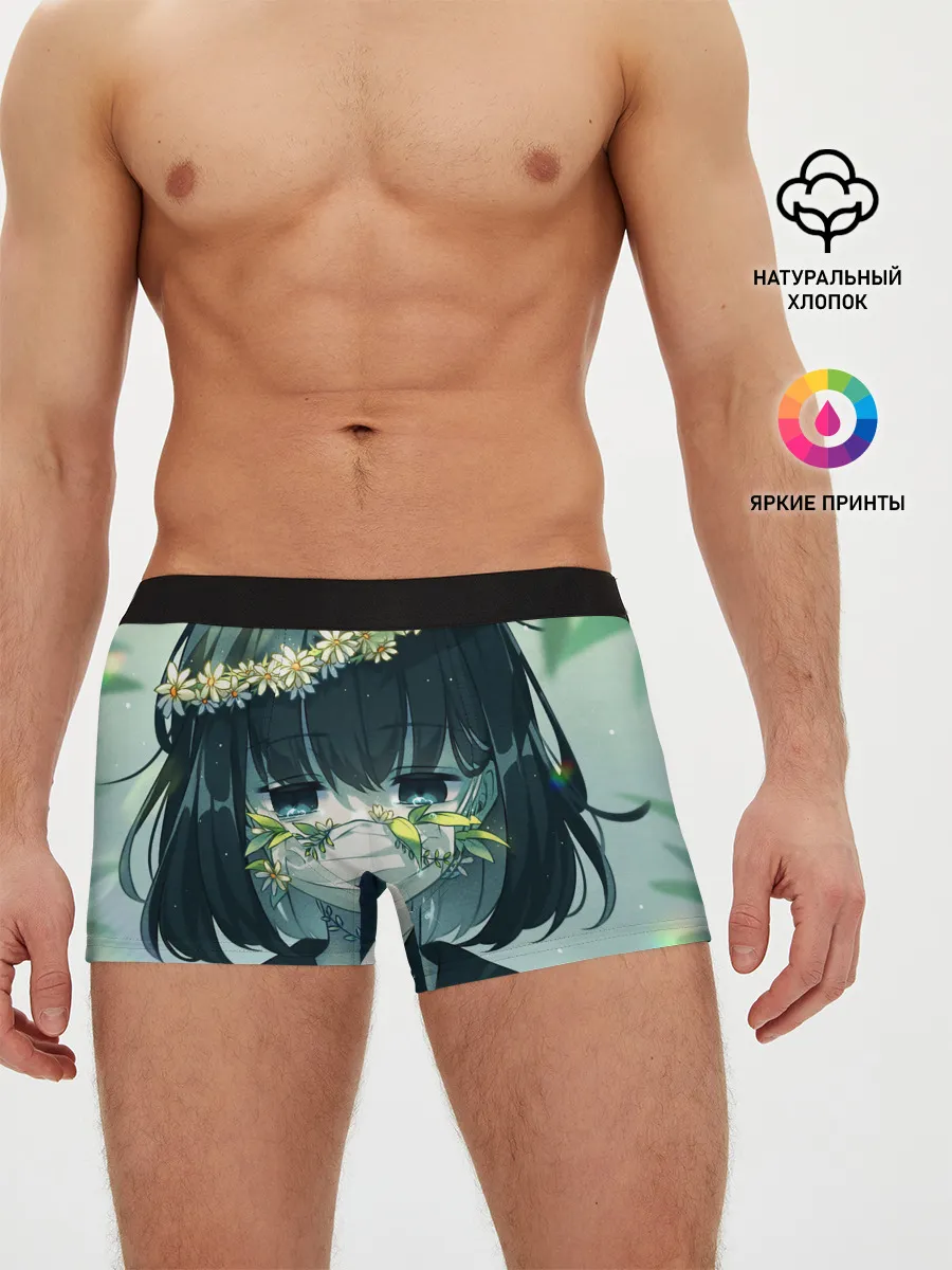 Мужские трусы боксеры / аниме школьница маска цветы