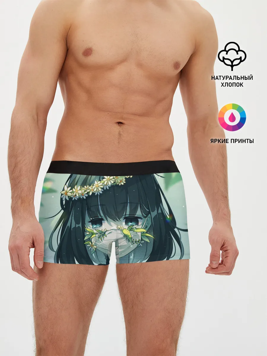 Мужские трусы боксеры / аниме школьница маска цветы