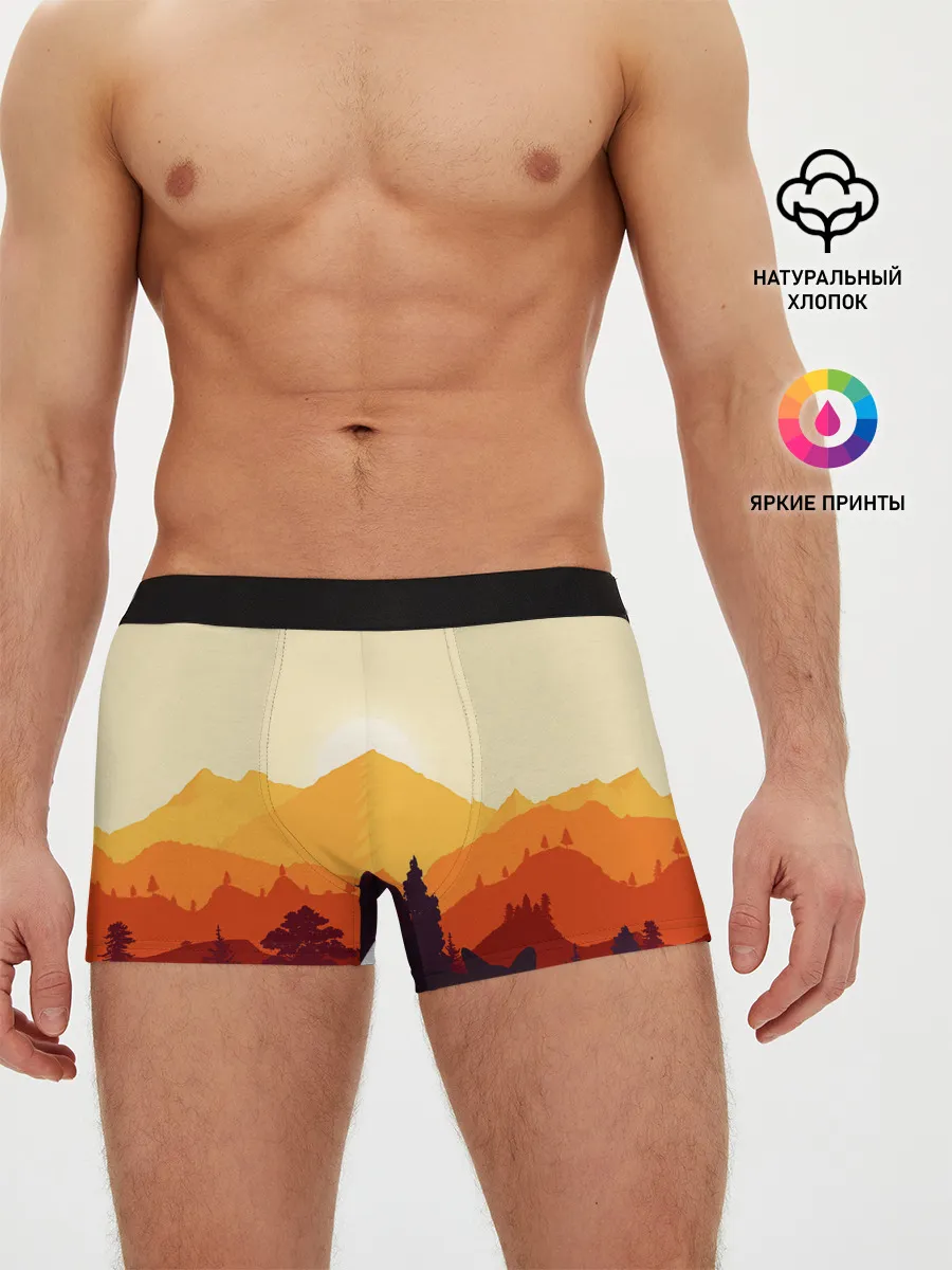 Мужские трусы боксеры / Горы закат пейзаж лиса арт