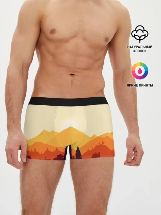 Мужские трусы боксеры / Горы закат пейзаж лиса арт