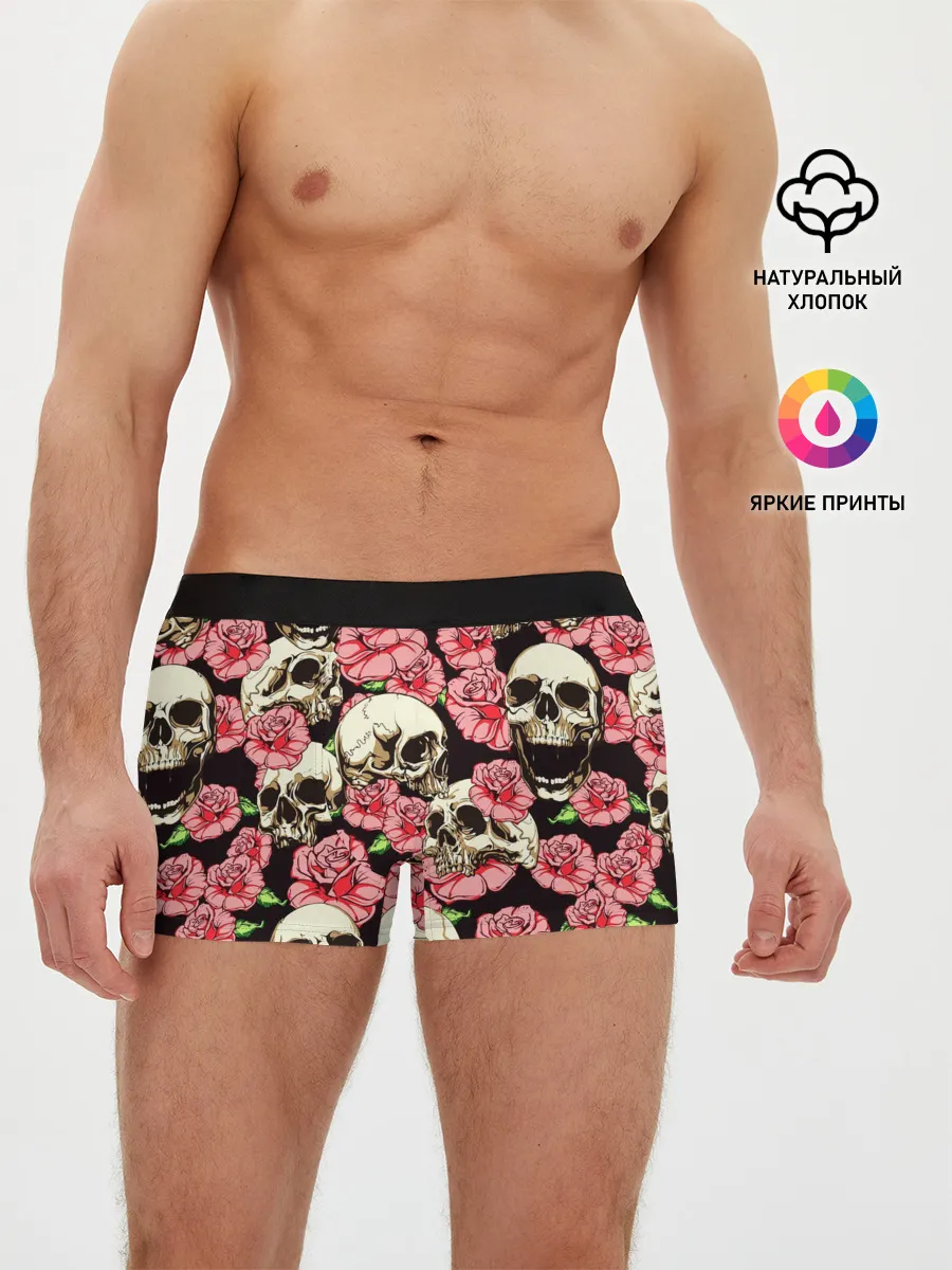 Мужские трусы боксеры / Черепа и цветы