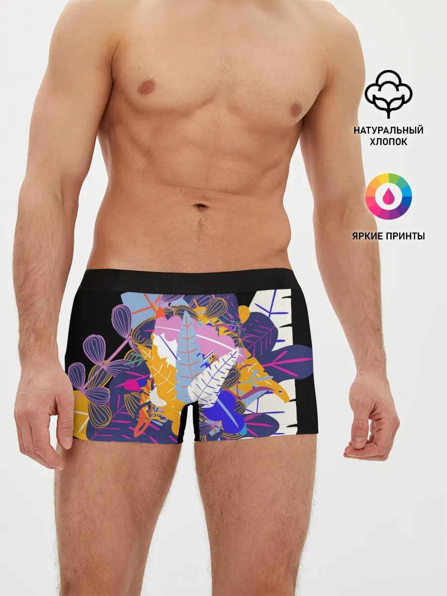 Мужские трусы боксеры / узор из листьев и цветов