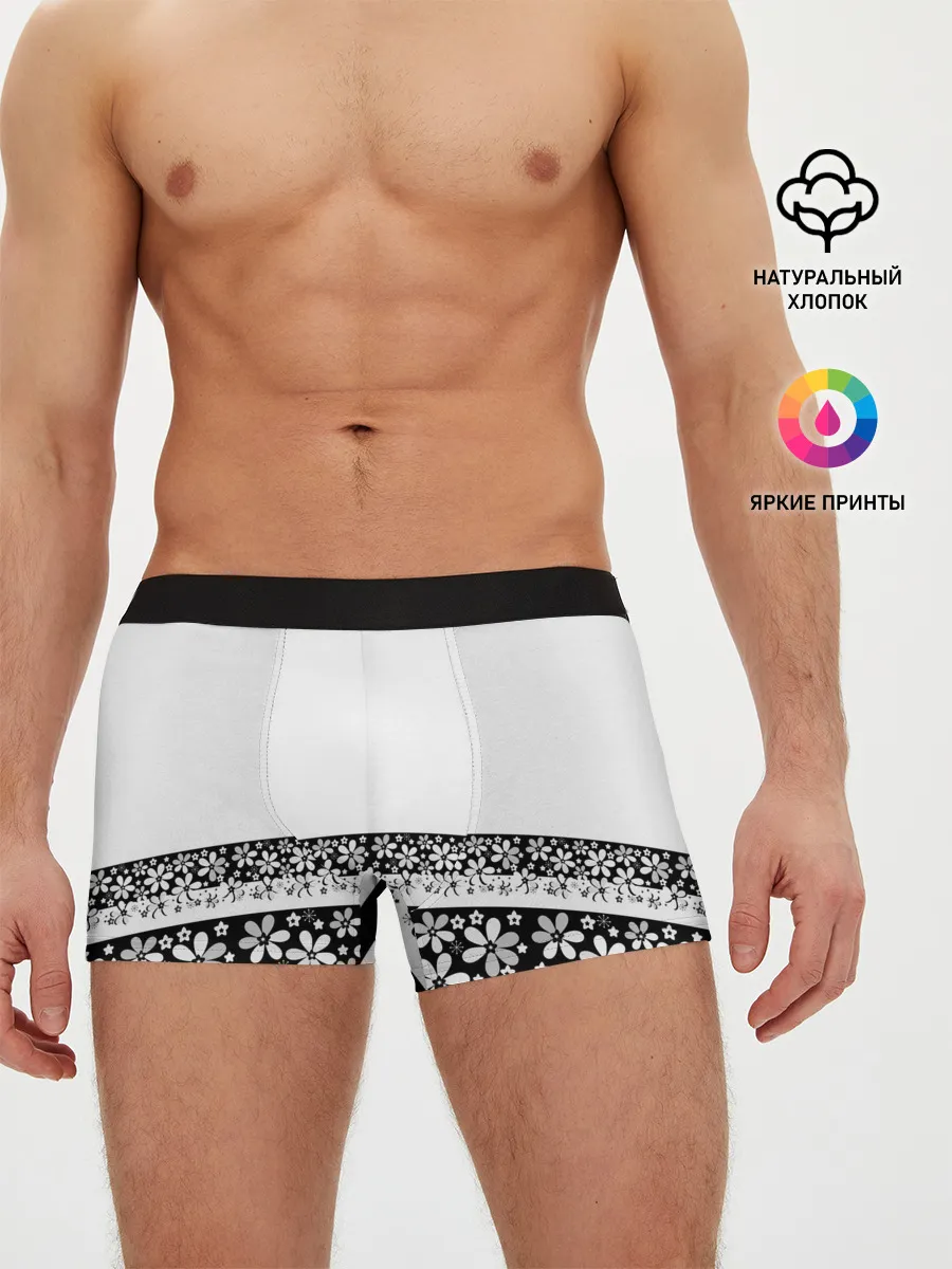 Мужские трусы боксеры / Черно-белый цветочный принт