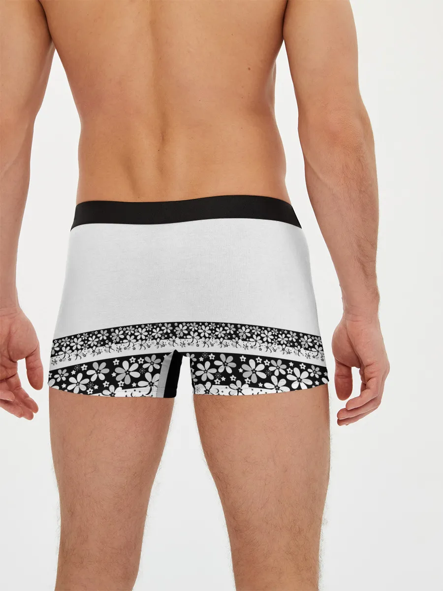 Мужские трусы боксеры / Черно-белый цветочный принт
