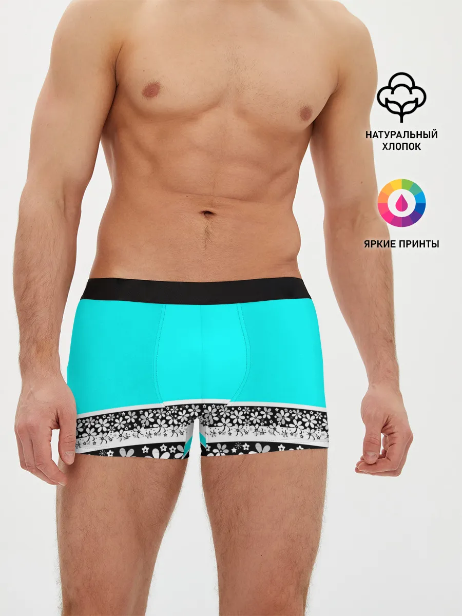 Мужские трусы боксеры / Цветочный бирюзовый узор