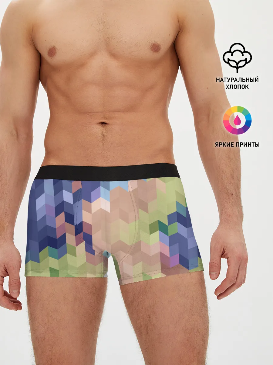 Мужские трусы боксеры / Абстрактный бежево-синий узор