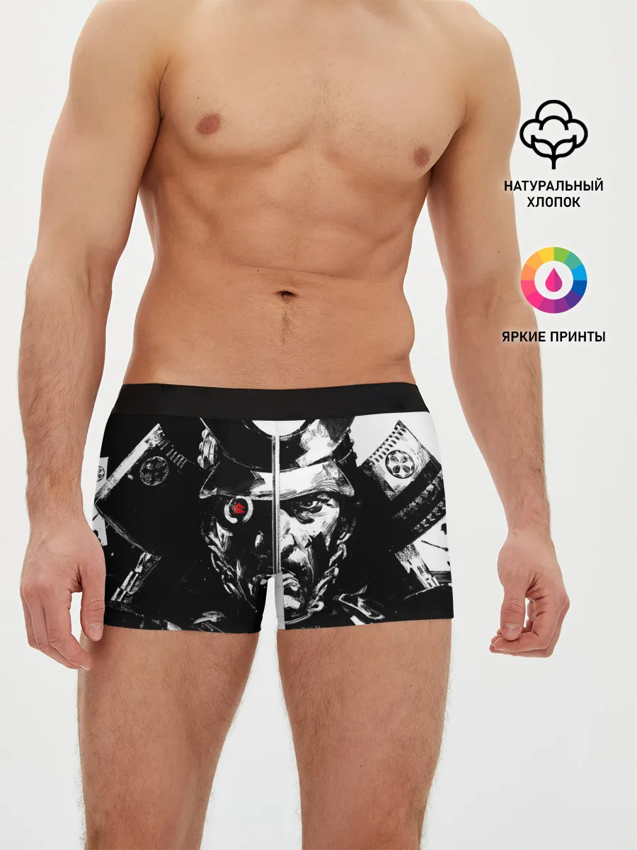 Мужские трусы боксеры / Самурай | ЧБ | Лого