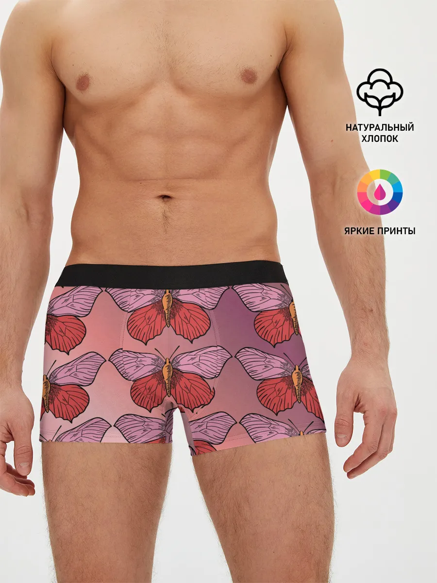 Мужские трусы боксеры / Розовый принт с бабочками