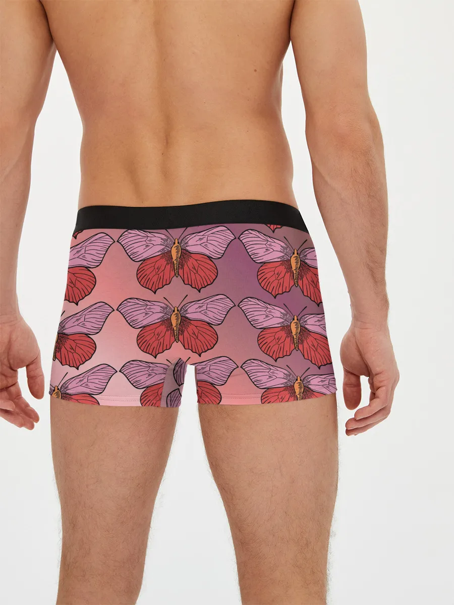 Мужские трусы боксеры / Розовый принт с бабочками