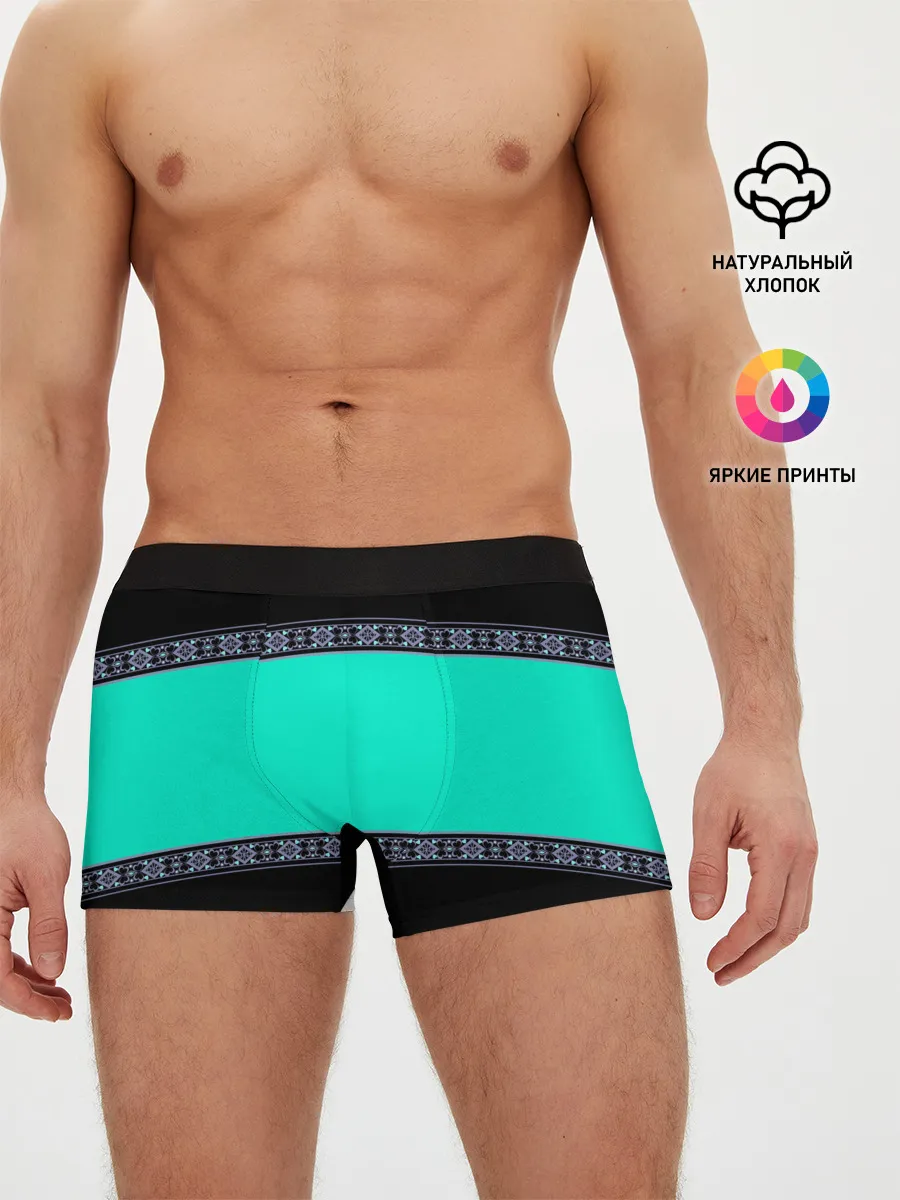 Мужские трусы боксеры / Черно-бирюзовый узор