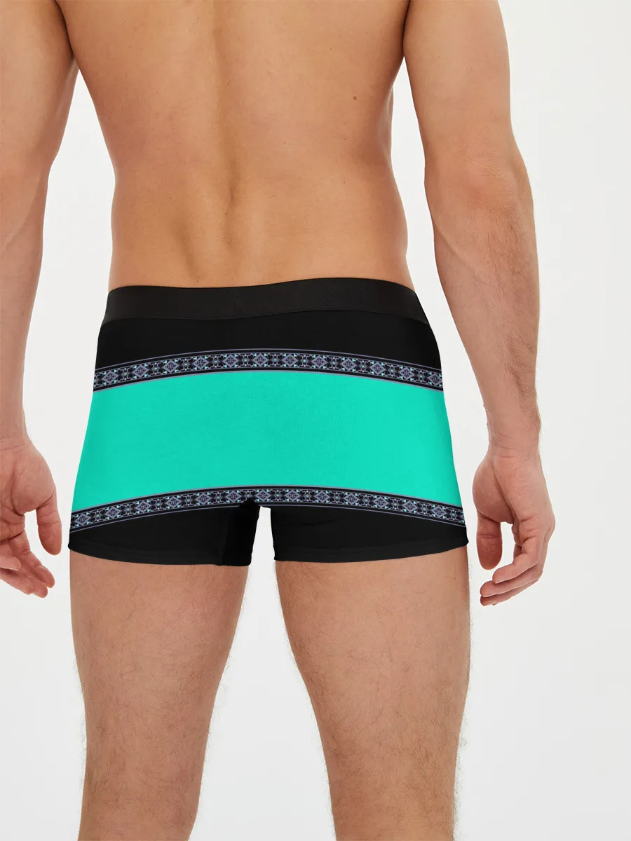Мужские трусы боксеры / Черно-бирюзовый узор