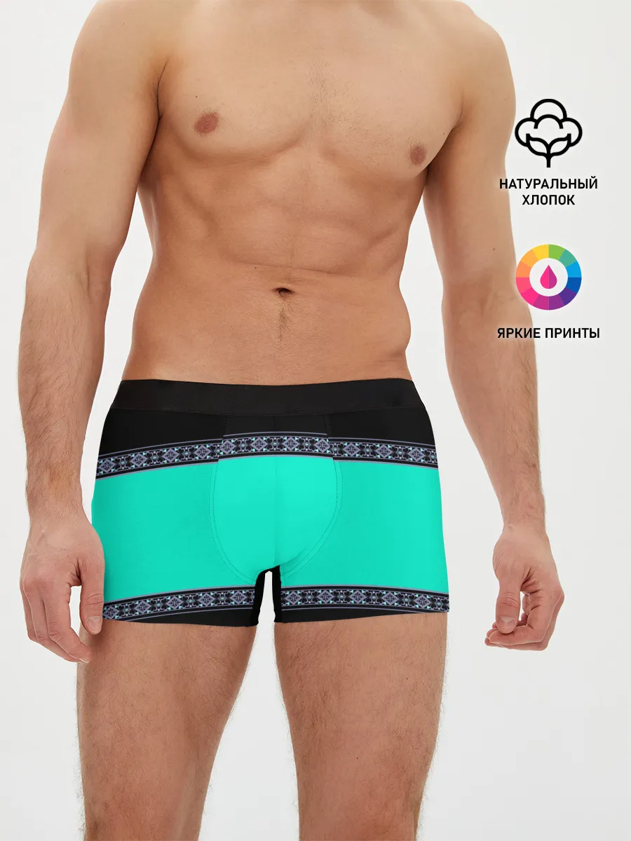Мужские трусы боксеры / Черно-бирюзовый узор