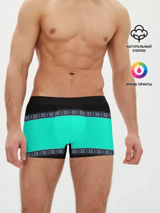 Мужские трусы боксеры / Черно-бирюзовый узор