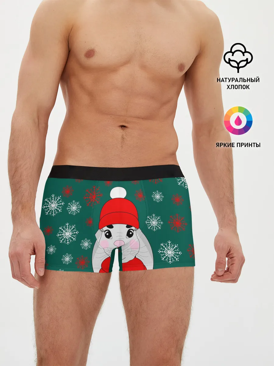 Мужские трусы боксеры / зимний кролик и снежинки