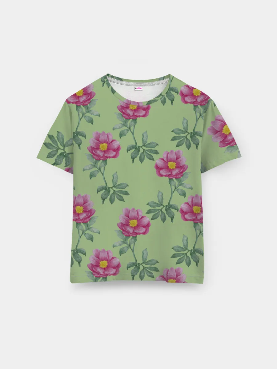 Мужская базовая футболка / Пионы на светло зеленом фоне