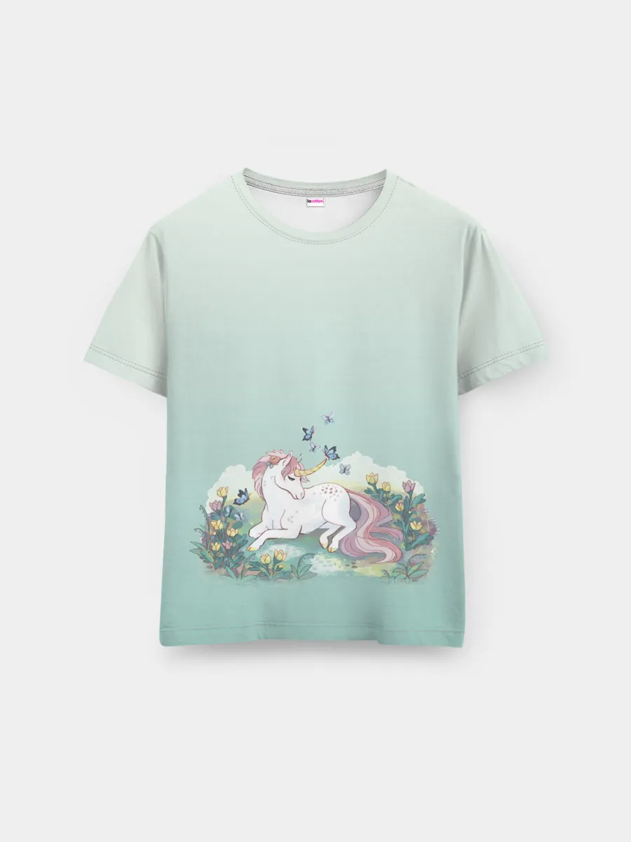 Мужская базовая футболка / единорог с бабочками