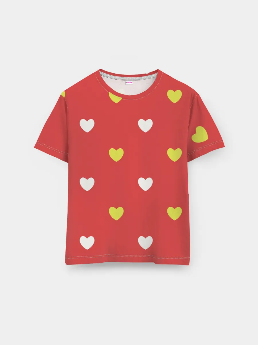 Мужская базовая футболка / Сердечки на красном паттерн