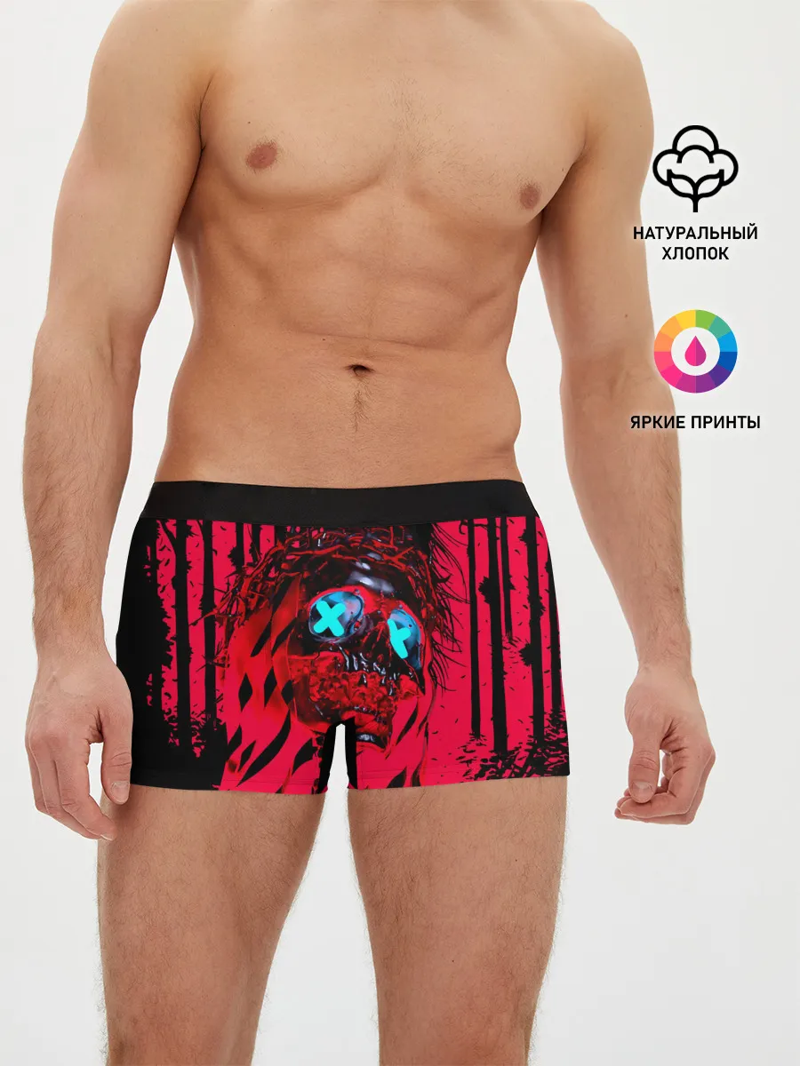 Мужские трусы боксеры / Красный скелет в диком лесу