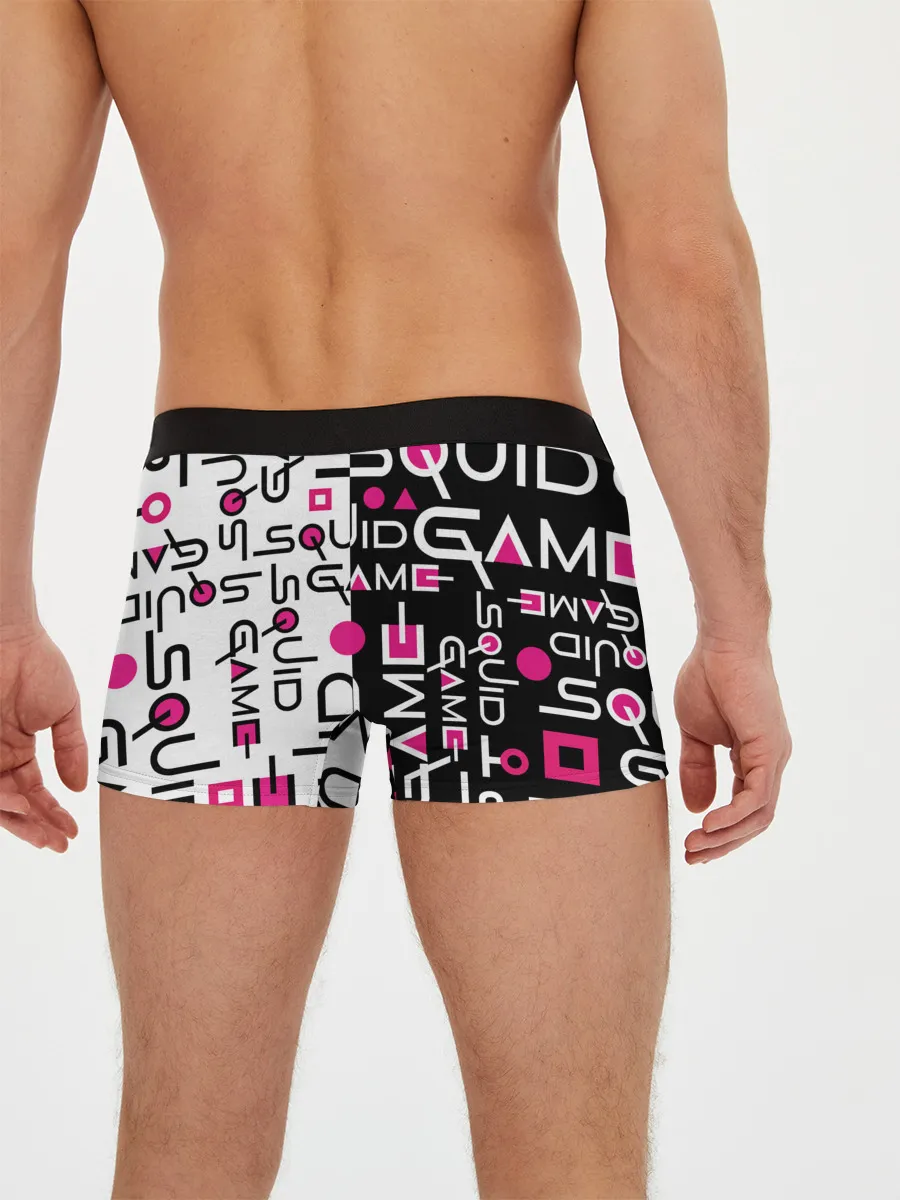 Мужские трусы боксеры / ИГРА В КАЛЬМАРА / ЧЁРНО БЕЛЫЙ ПАТТЕРН ЛОГО