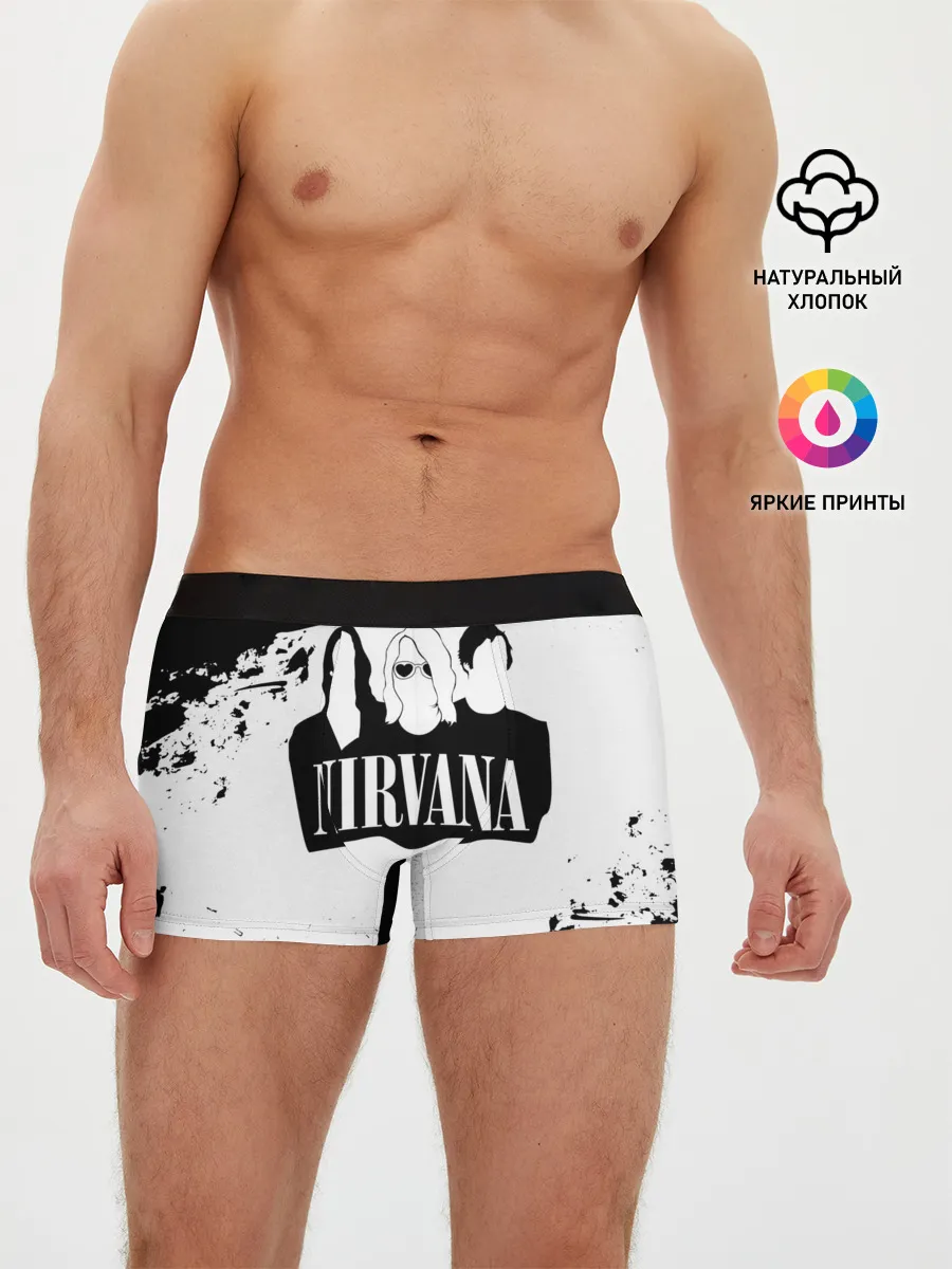 Мужские трусы боксеры / Нирвана Рок Группа Гранж ЧБ | Nirvana
