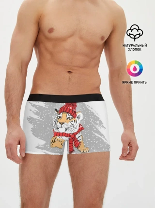 Мужские трусы боксеры / Тигр в красной шапке