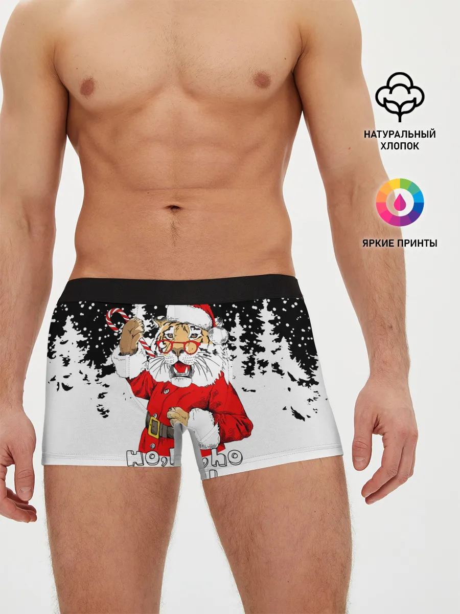Мужские трусы боксеры / Тигр в шубе Санта Клауса