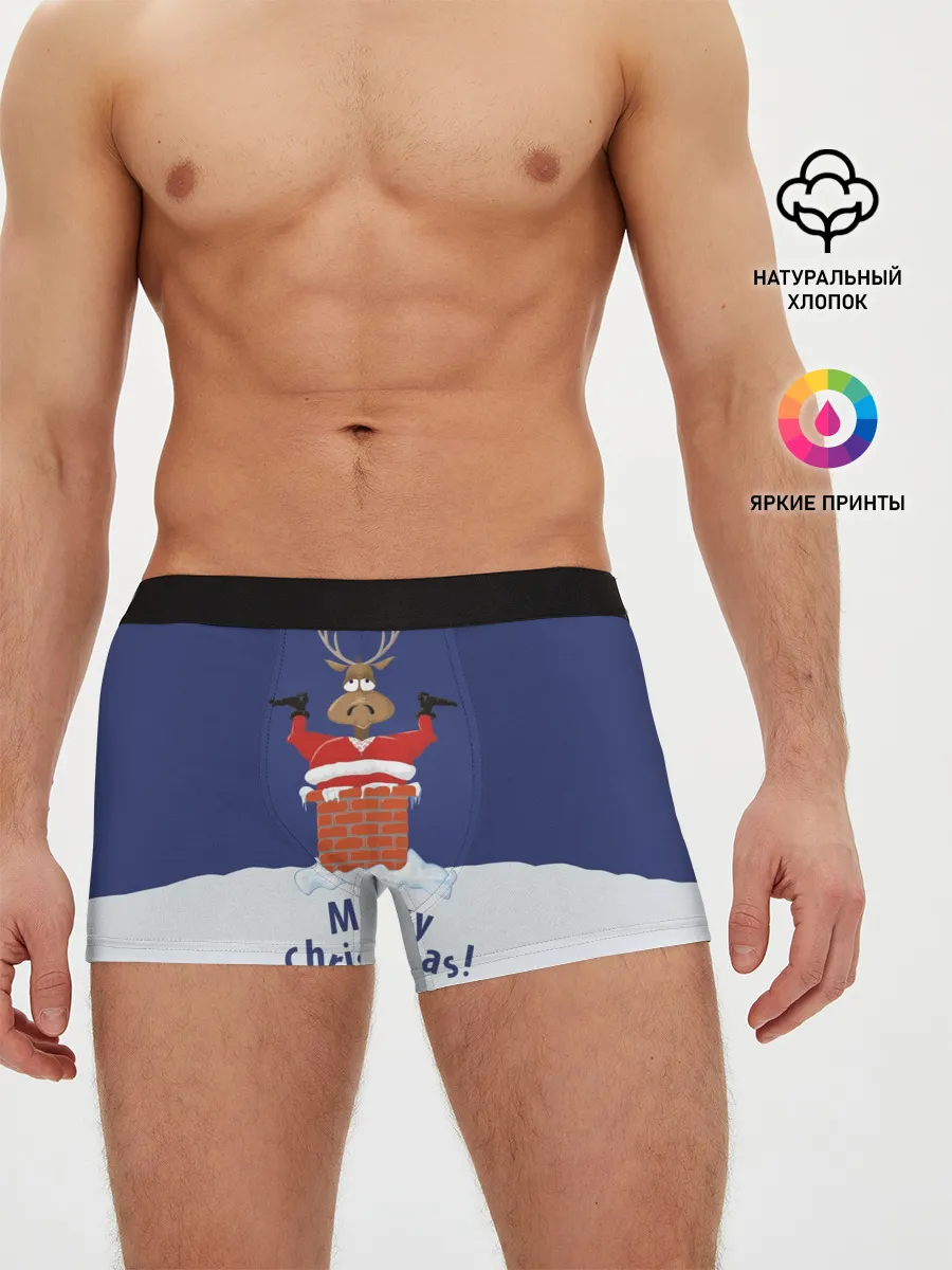 Мужские трусы боксеры / Санта в трубе с Оленем