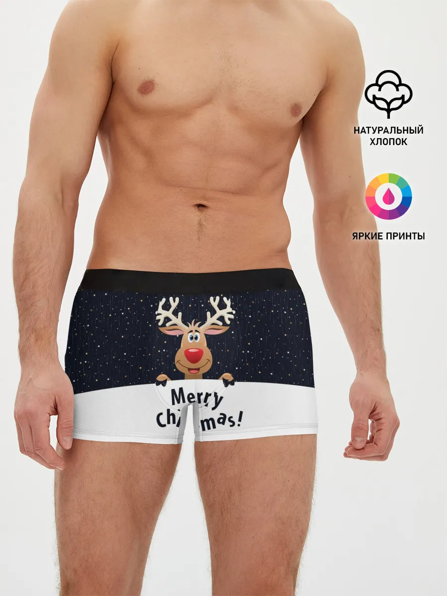 Мужские трусы боксеры / Новогодний Оленёнок Рудольф