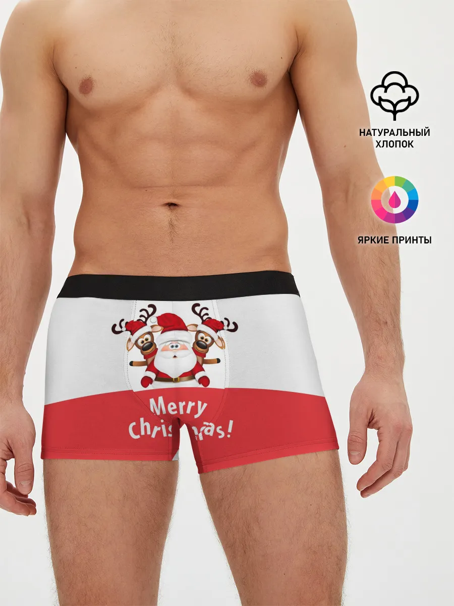 Мужские трусы боксеры / Санта с 2 Оленями