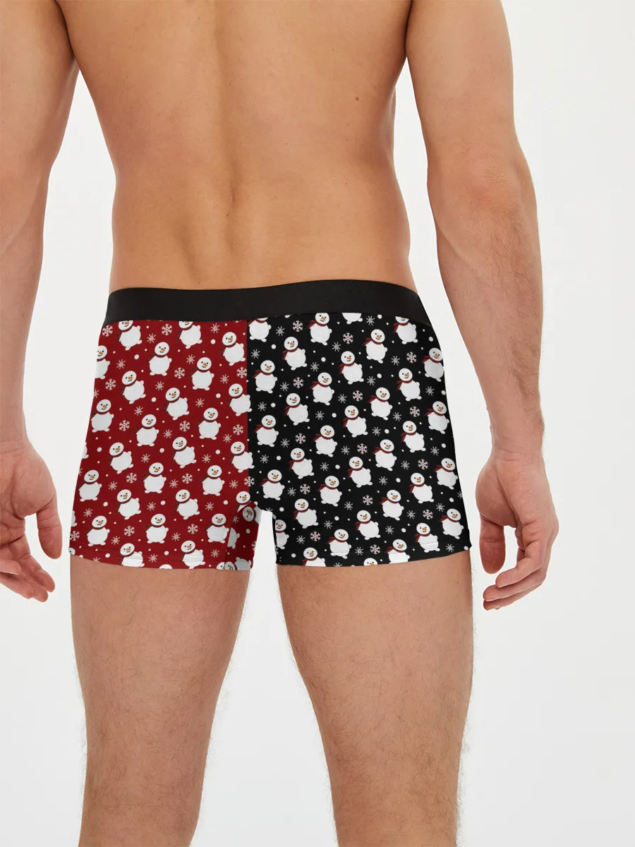 Мужские трусы боксеры / Снеговики, снежинки и снег