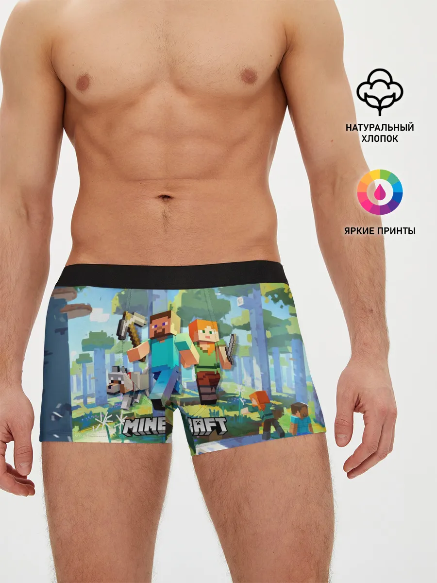 Мужские трусы боксеры / Манйкрафт, березовый лес