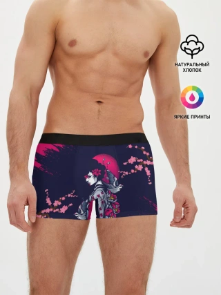 Мужские трусы боксеры / ДЕВУШКА В КИМОНО И ПТИЦАМИ