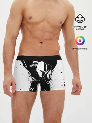 Мужские трусы боксеры / Черно-белый Сайтама One Punch-Man