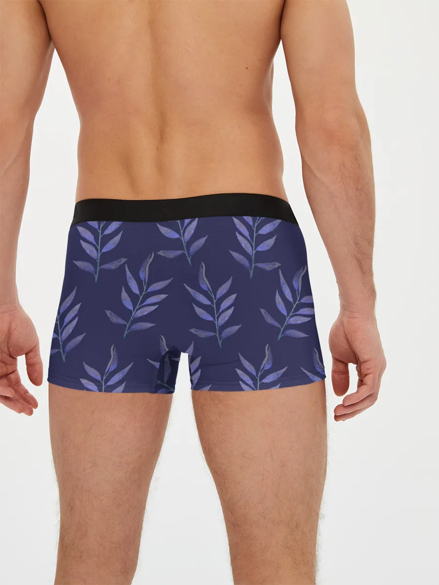 Мужские трусы боксеры / Листья на темно синем фоне