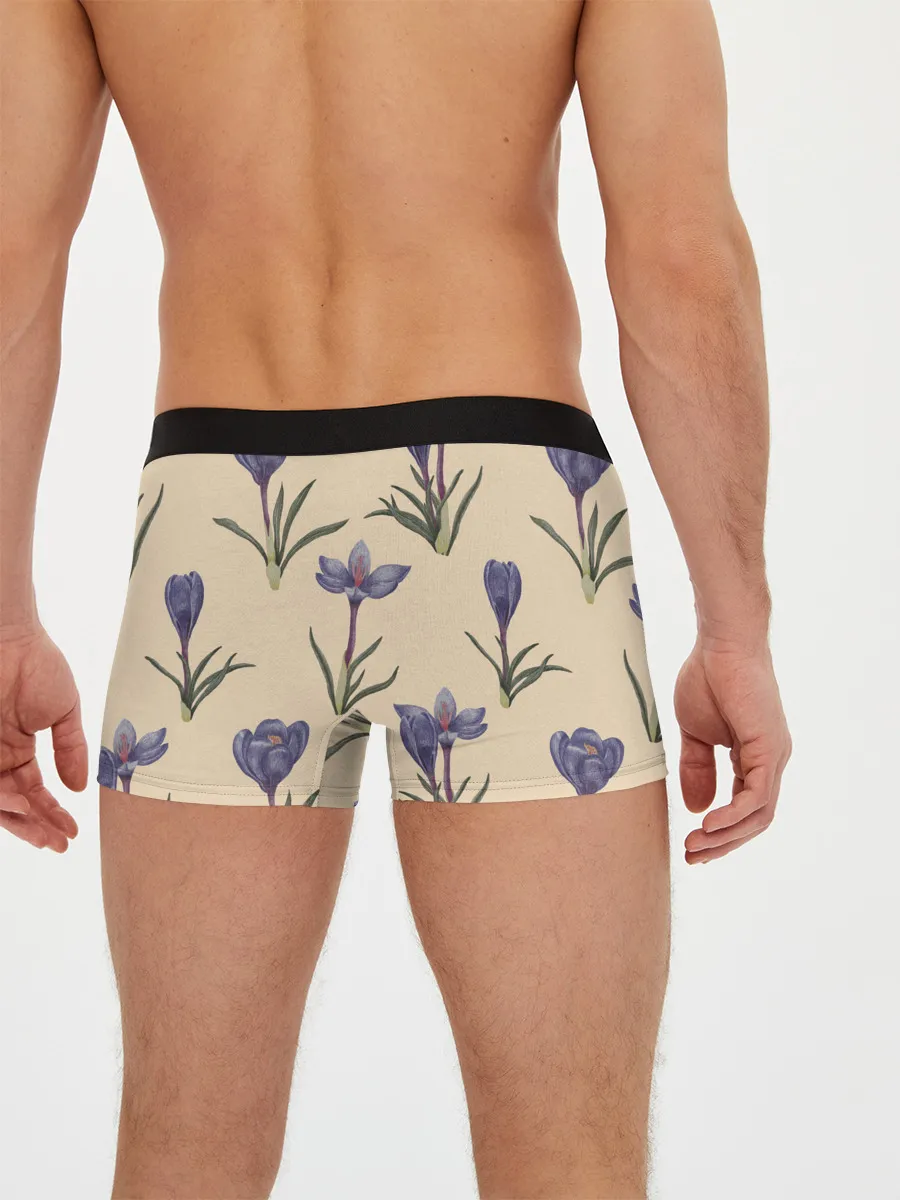 Мужские трусы боксеры / Цветы шафрана на бежевом фоне