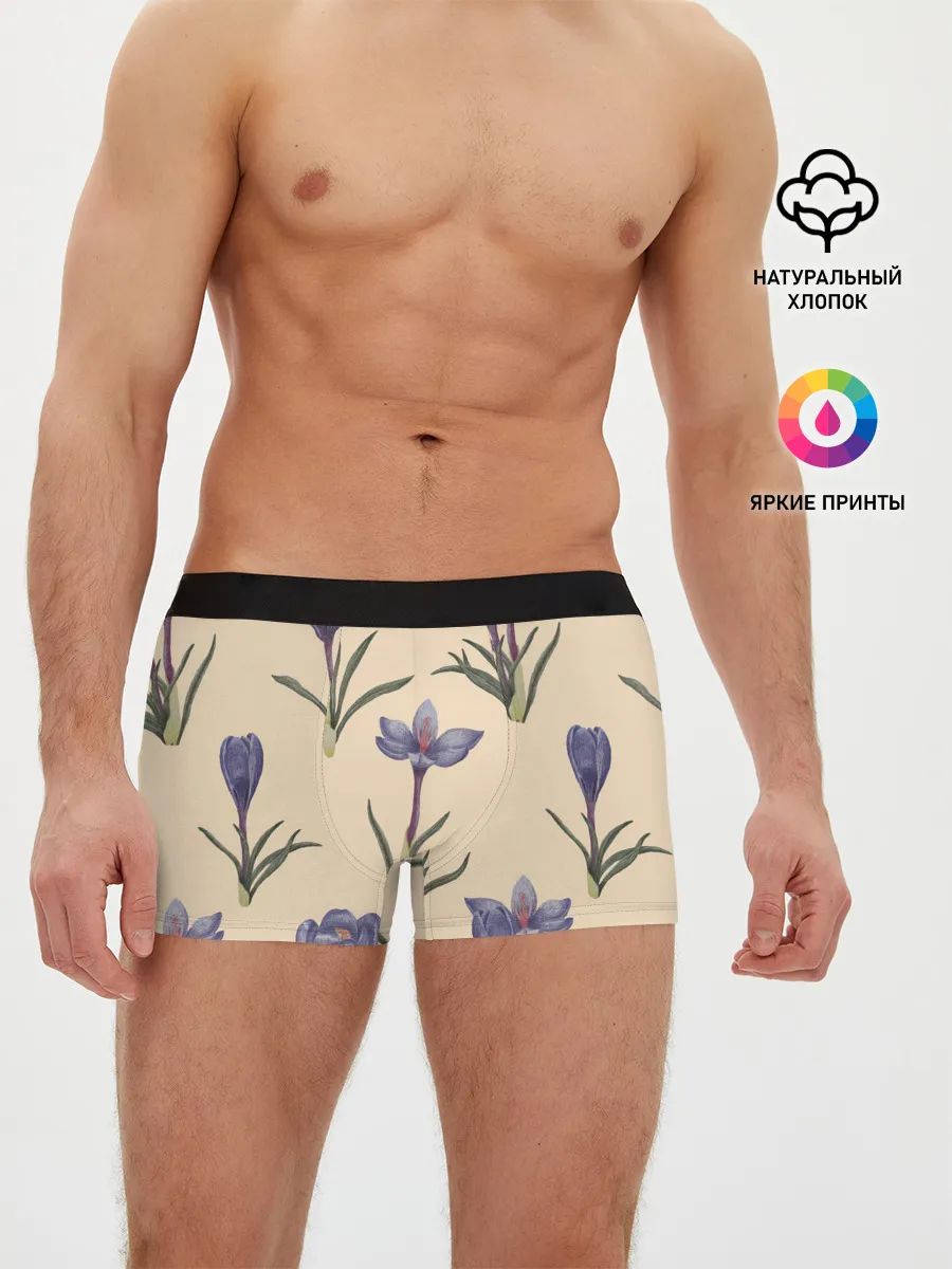 Мужские трусы боксеры / Цветы шафрана на бежевом фоне