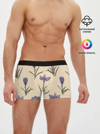 Мужские трусы боксеры / Цветы шафрана на бежевом фоне