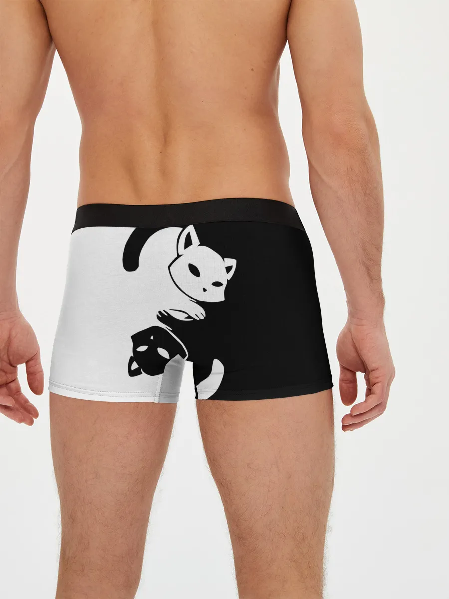 Мужские трусы боксеры / Черный и белый кот кувыркаются.