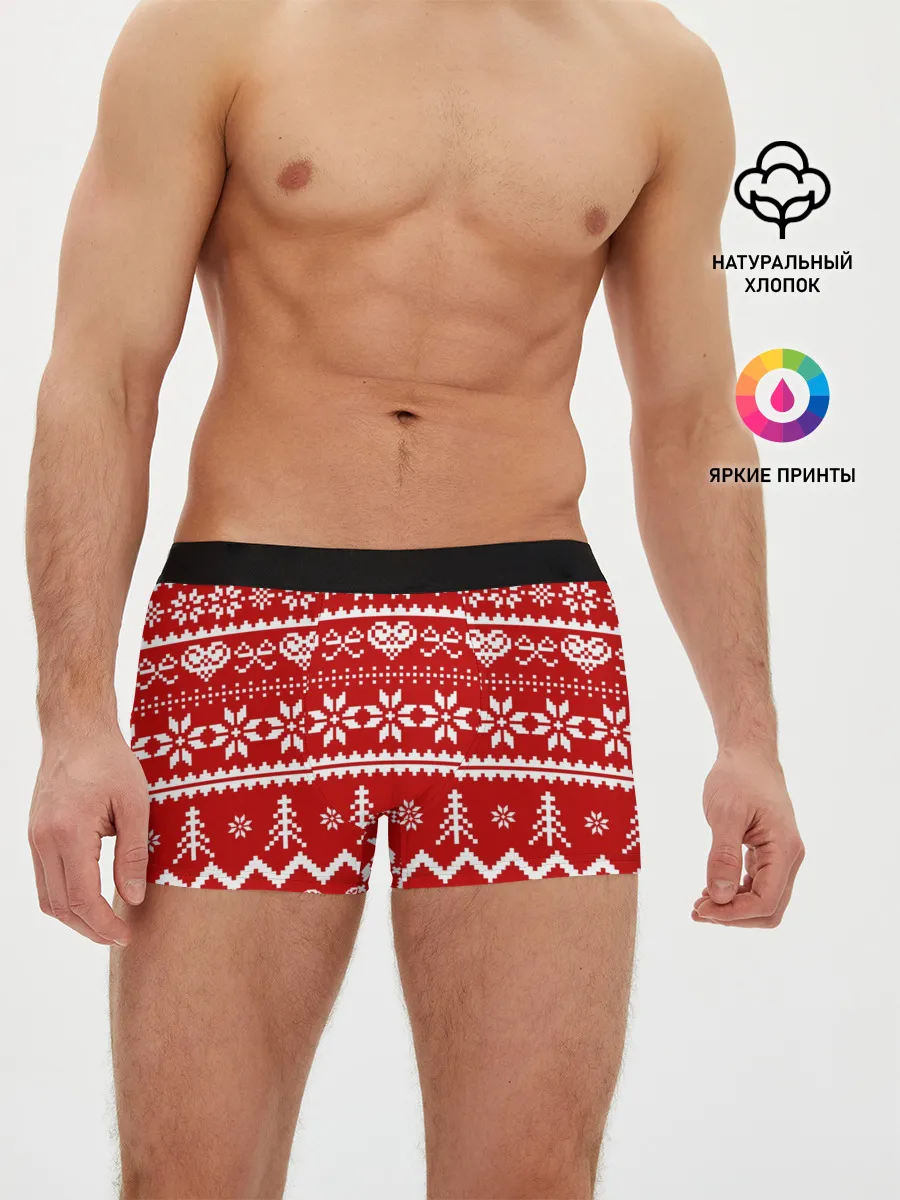 Мужские трусы боксеры / Праздничный новогодний узор