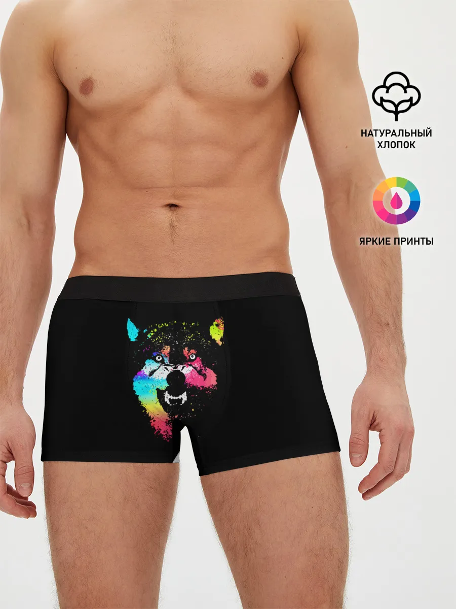 Мужские трусы боксеры / Неоновый свирепый волк